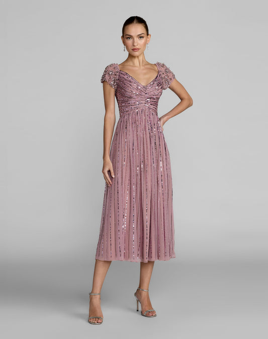 Embellished Cap Sleeve Midi Dress
