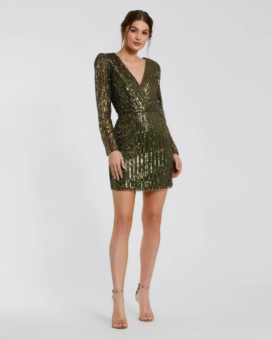 Green Long Sleeve Sequined Mini Dress - FINAL SALE