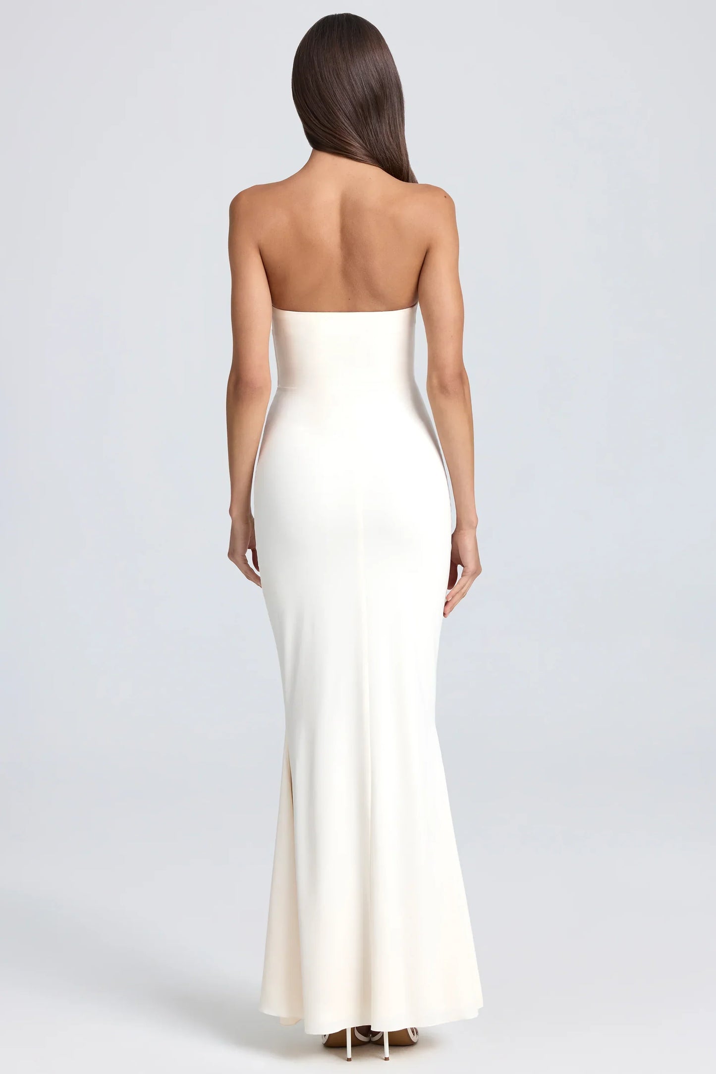 Bandeau Ruffle-Trim Corset Gown in Ivory